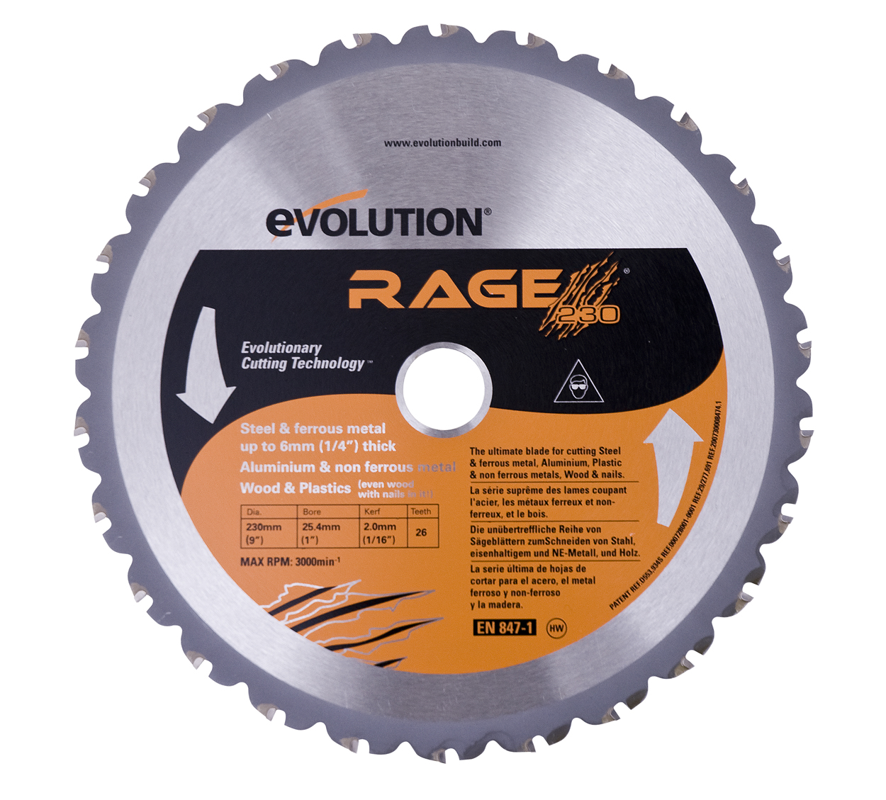Evolution Rage 230mm Circular Saw (inc 1x Multipurpose TCT Blade) » Product